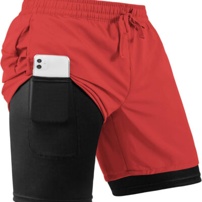 Men's 2 in 1 Athletic Quick Dry Shorts,Running Lightweight,Sweat Wicking Gym Workout Elastic Short