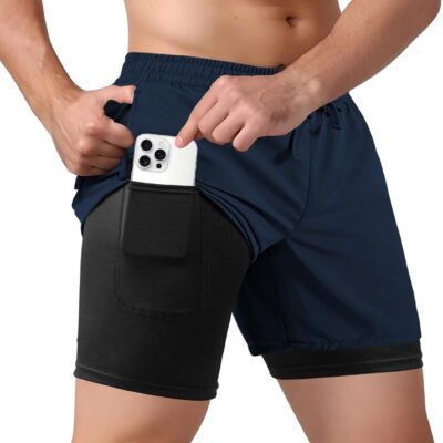 Men's 2 in 1 Athletic Quick Dry Shorts,Running Lightweight,Sweat Wicking Gym Workout Elastic Short