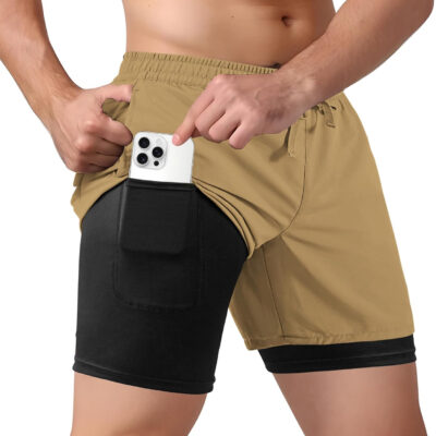 Men's 2 in 1 Athletic Quick Dry Shorts,Running Lightweight,Sweat Wicking Gym Workout Elastic Short