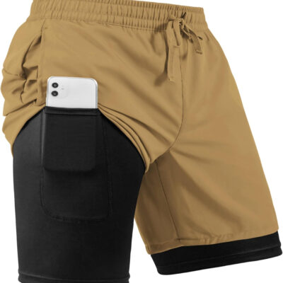 Men's 2 in 1 Athletic Quick Dry Shorts,Running Lightweight,Sweat Wicking Gym Workout Elastic Short