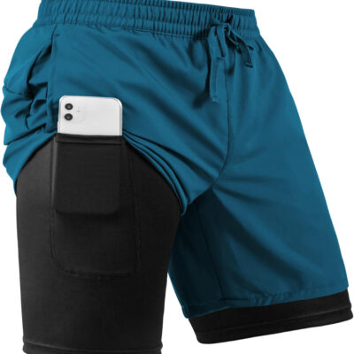 Men's 2 in 1 Athletic Quick Dry Shorts,Running Lightweight,Sweat Wicking Gym Workout Elastic Short