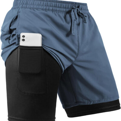 Men's 2 in 1 Athletic Quick Dry Shorts,Running Lightweight,Sweat Wicking Gym Workout Elastic Short