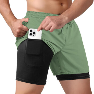 Men's 2 in 1 Athletic Quick Dry Shorts,Running Lightweight,Sweat Wicking Gym Workout Elastic Short