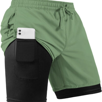 Men's 2 in 1 Athletic Quick Dry Shorts,Running Lightweight,Sweat Wicking Gym Workout Elastic Short