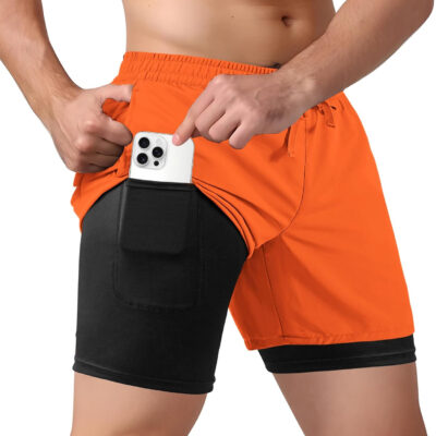 Men's 2 in 1 Athletic Quick Dry Shorts,Running Lightweight,Sweat Wicking Gym Workout Elastic Short