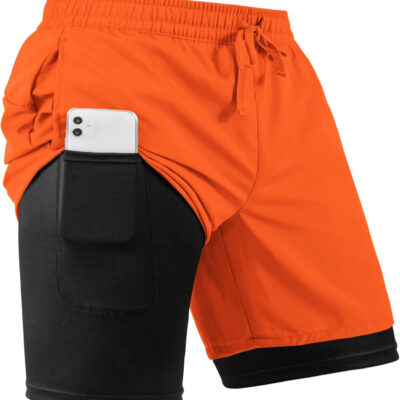 Men's 2 in 1 Athletic Quick Dry Shorts,Running Lightweight,Sweat Wicking Gym Workout Elastic Short