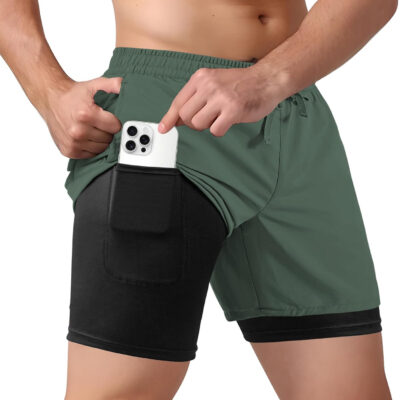 Men's 2 in 1 Athletic Quick Dry Shorts,Running Lightweight,Sweat Wicking Gym Workout Elastic Short