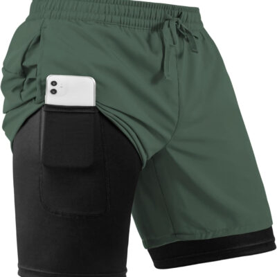 Men's 2 in 1 Athletic Quick Dry Shorts,Running Lightweight,Sweat Wicking Gym Workout Elastic Short