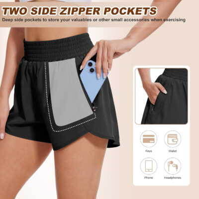 689ae7cedb6baa40021a7d6590fda1984ca65dcfd6ecdeb61de7d.jpg BALENNZ Women's Athletic Workout Shorts with Zipper Pockets Activewear Elastic Waist Gym Running Shorts