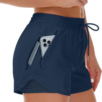 689ae95700cc1e63331ba3f4600d64e5a6ca302444044bc0df43e.jpg Women's Running Shorts with Liner 3 Zipper Pockets Elastic Workout Athletic Gym Yoga Shorts