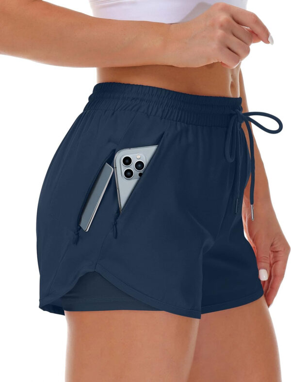 689ae95700cc1e63331ba3f4600d64e5a6ca302444044bc0df43e.jpg Women's Running Shorts with Liner 3 Zipper Pockets Elastic Workout Athletic Gym Yoga Shorts