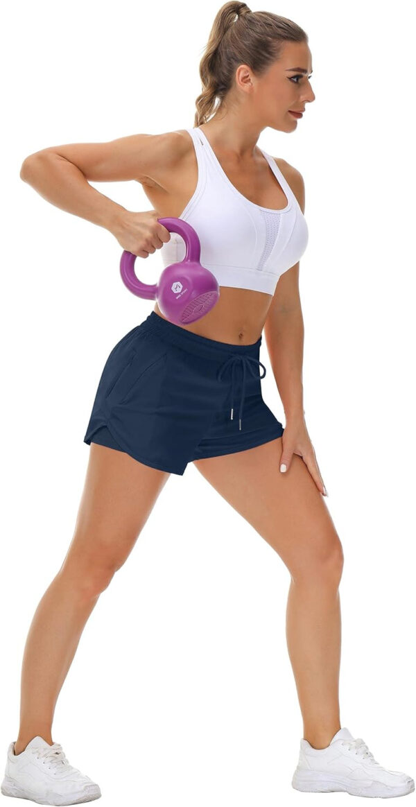 689ae95f97b2de0ba547aadd9bead832e6060c671e496f1339d23.jpg Women's Running Shorts with Liner 3 Zipper Pockets Elastic Workout Athletic Gym Yoga Shorts