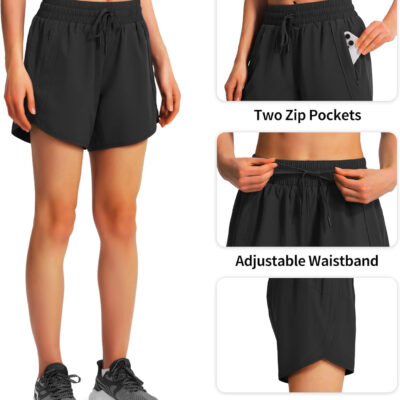Ksmien Women's 5" Athletic Running Shorts Quick Dry Lightweight Workout Gym Shorts with Zipper Pockets UPF 50+