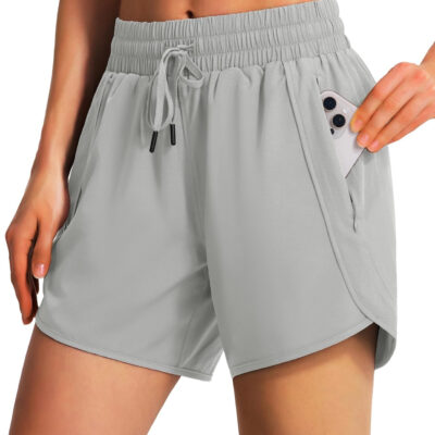 Ksmien Women's 5" Athletic Running Shorts Quick Dry Lightweight Workout Gym Shorts with Zipper Pockets UPF 50+