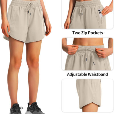 Ksmien Women's 5" Athletic Running Shorts Quick Dry Lightweight Workout Gym Shorts with Zipper Pockets UPF 50+