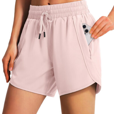 Ksmien Women's 5" Athletic Running Shorts Quick Dry Lightweight Workout Gym Shorts with Zipper Pockets UPF 50+