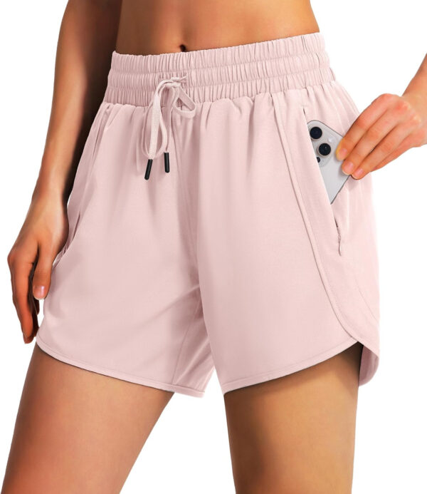 Ksmien Women's 5" Athletic Running Shorts Quick Dry Lightweight Workout Gym Shorts with Zipper Pockets UPF 50+