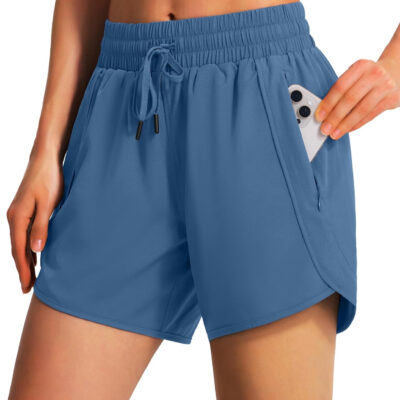 Ksmien Women's 5" Athletic Running Shorts Quick Dry Lightweight Workout Gym Shorts with Zipper Pockets UPF 50+