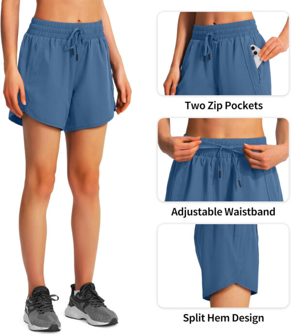 Ksmien Women's 5" Athletic Running Shorts Quick Dry Lightweight Workout Gym Shorts with Zipper Pockets UPF 50+