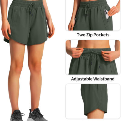 Ksmien Women's 5" Athletic Running Shorts Quick Dry Lightweight Workout Gym Shorts with Zipper Pockets UPF 50+