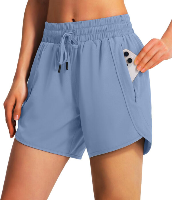 Ksmien Women's 5" Athletic Running Shorts Quick Dry Lightweight Workout Gym Shorts with Zipper Pockets UPF 50+