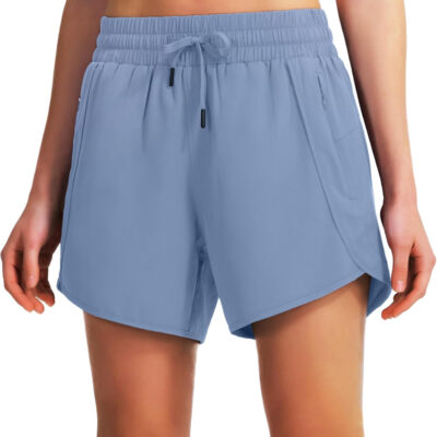 Ksmien Women's 5" Athletic Running Shorts Quick Dry Lightweight Workout Gym Shorts with Zipper Pockets UPF 50+