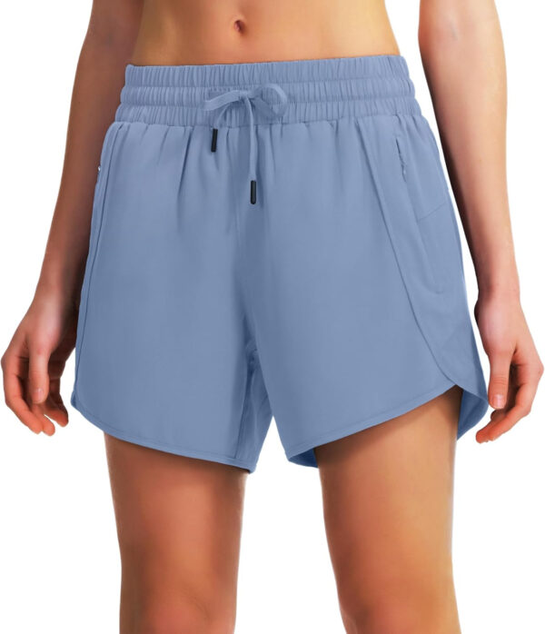 Ksmien Women's 5" Athletic Running Shorts Quick Dry Lightweight Workout Gym Shorts with Zipper Pockets UPF 50+