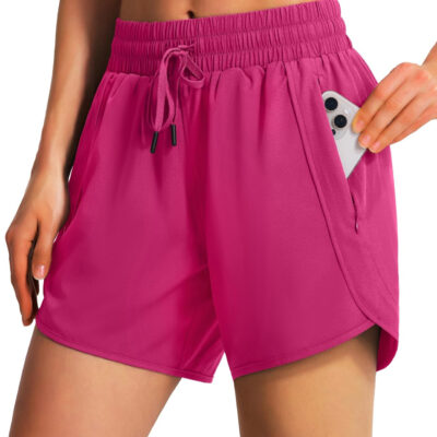 Ksmien Women's 5" Athletic Running Shorts Quick Dry Lightweight Workout Gym Shorts with Zipper Pockets UPF 50+