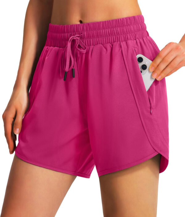 Ksmien Women's 5" Athletic Running Shorts Quick Dry Lightweight Workout Gym Shorts with Zipper Pockets UPF 50+