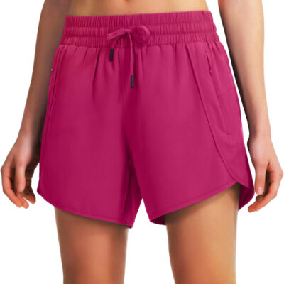 Ksmien Women's 5" Athletic Running Shorts Quick Dry Lightweight Workout Gym Shorts with Zipper Pockets UPF 50+