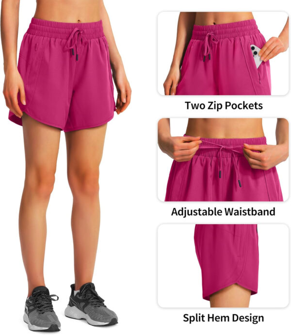 Ksmien Women's 5" Athletic Running Shorts Quick Dry Lightweight Workout Gym Shorts with Zipper Pockets UPF 50+