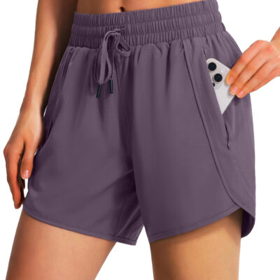 Ksmien Women's 5" Athletic Running Shorts Quick Dry Lightweight Workout Gym Shorts with Zipper Pockets UPF 50+