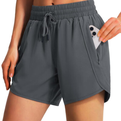 Ksmien Women's 5" Athletic Running Shorts Quick Dry Lightweight Workout Gym Shorts with Zipper Pockets UPF 50+