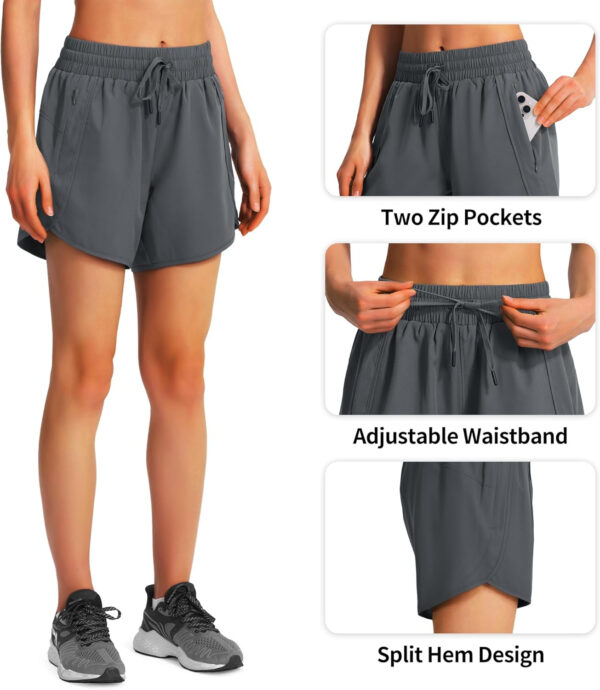 Ksmien Women's 5" Athletic Running Shorts Quick Dry Lightweight Workout Gym Shorts with Zipper Pockets UPF 50+
