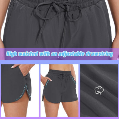 High Waisted Running Shorts for Women with Pockets, 2.5" Black Athletic Workout Gym Yoga Spandex Dolphin Shorts