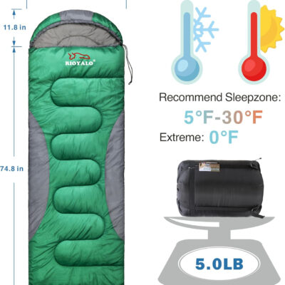 0 Degree Winter Sleeping Bags for Adults Camping (450GSM) - Temp Range (5F–32F) Portable Waterproof Compression Sack- Camping Sleeping Bags for Big and Tall in Env Hoodie: Backpacking Hiking 4 Season