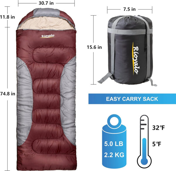 0 Degree Winter Sleeping Bags for Adults Camping (450GSM) - Temp Range (5F–32F) Portable Waterproof Compression Sack- Camping Sleeping Bags for Big and Tall in Env Hoodie: Backpacking Hiking 4 Season