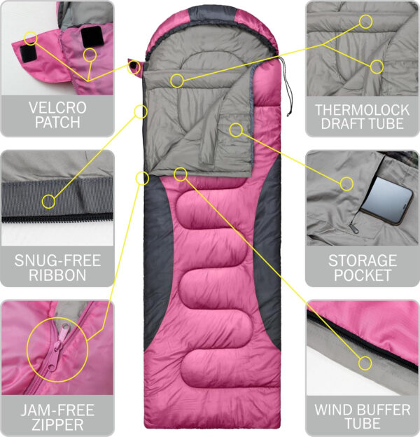 0 Degree Winter Sleeping Bags for Adults Camping (450GSM) - Temp Range (5F–32F) Portable Waterproof Compression Sack- Camping Sleeping Bags for Big and Tall in Env Hoodie: Backpacking Hiking 4 Season