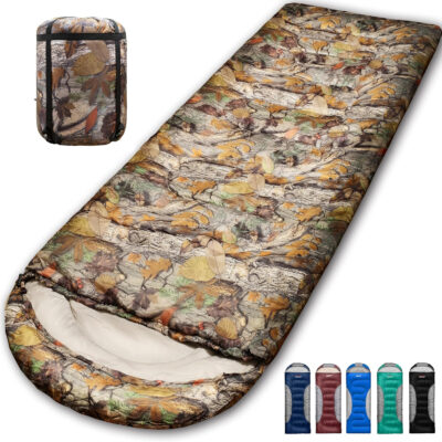 0 Degree Winter Sleeping Bags for Adults Camping (450GSM) - Temp Range (5F–32F) Portable Waterproof Compression Sack- Camping Sleeping Bags for Big and Tall in Env Hoodie: Backpacking Hiking 4 Season