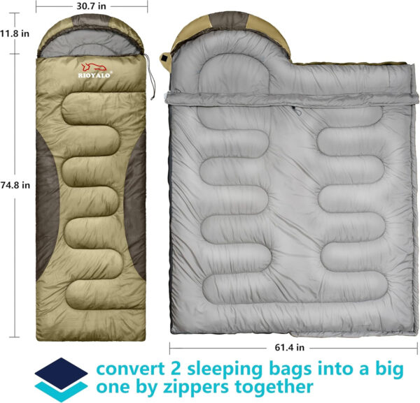 0 Degree Winter Sleeping Bags for Adults Camping (450GSM) - Temp Range (5F–32F) Portable Waterproof Compression Sack- Camping Sleeping Bags for Big and Tall in Env Hoodie: Backpacking Hiking 4 Season