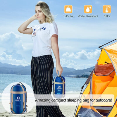 689b0a0127d9f92bddbb169432a0bcda728026256f8c7e702d78e.jpg ECOOPRO Warm Weather Sleeping Bag - Portable, Waterproof, Compact Lightweight, Comfort with Compression Sack - Great for Outdoor Camping, Backpacking & Hiking-83 L x 30" W Fits Adults