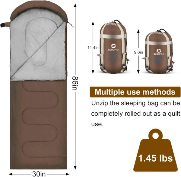 689b0a0387896804cdec5ee8d7c30a4078a28aee644bb57608719.jpg ECOOPRO Warm Weather Sleeping Bag - Portable, Waterproof, Compact Lightweight, Comfort with Compression Sack - Great for Outdoor Camping, Backpacking & Hiking-83 L x 30" W Fits Adults