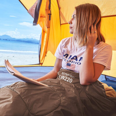689b0a0798ef594a2e646b8a2cf789ae71ef3f8e27bfa4916b3ac.jpg ECOOPRO Warm Weather Sleeping Bag - Portable, Waterproof, Compact Lightweight, Comfort with Compression Sack - Great for Outdoor Camping, Backpacking & Hiking-83 L x 30" W Fits Adults