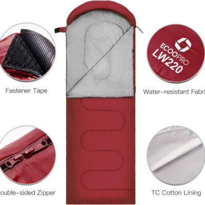689b0a1605f0fdea151d802504975f57ffb4a87cfdfba158c144b.jpg ECOOPRO Warm Weather Sleeping Bag - Portable, Waterproof, Compact Lightweight, Comfort with Compression Sack - Great for Outdoor Camping, Backpacking & Hiking-83 L x 30" W Fits Adults