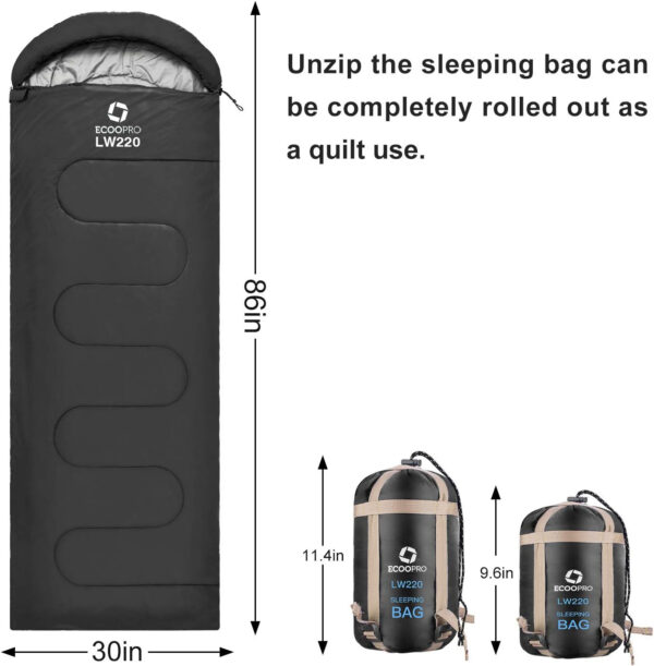 689b0a1cddc2ba82f60470933567246b95118f3929544deb1177b.jpg ECOOPRO Warm Weather Sleeping Bag - Portable, Waterproof, Compact Lightweight, Comfort with Compression Sack - Great for Outdoor Camping, Backpacking & Hiking-83 L x 30" W Fits Adults