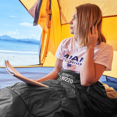 689b0a212ede0eabd2d3f1cdb02b279bd7d58bd0b213df76baec9.jpg ECOOPRO Warm Weather Sleeping Bag - Portable, Waterproof, Compact Lightweight, Comfort with Compression Sack - Great for Outdoor Camping, Backpacking & Hiking-83 L x 30" W Fits Adults