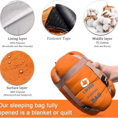 689b0a2680dc9e2ecd03d5e798654bebf2f82f486a40bcdc45bbe.jpg ECOOPRO Warm Weather Sleeping Bag - Portable, Waterproof, Compact Lightweight, Comfort with Compression Sack - Great for Outdoor Camping, Backpacking & Hiking-83 L x 30" W Fits Adults
