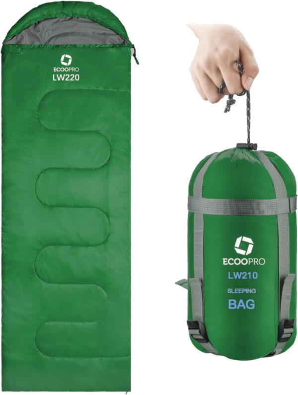 689b0a2c045c2a890511da9c42e4cc65b2b35b1f506e788ddbbf0.jpg ECOOPRO Warm Weather Sleeping Bag - Portable, Waterproof, Compact Lightweight, Comfort with Compression Sack - Great for Outdoor Camping, Backpacking & Hiking-83 L x 30" W Fits Adults