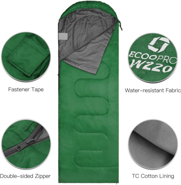 689b0a2d541f223fcec4397df5329968126a7c9d2d9d7815cdc9c.jpg ECOOPRO Warm Weather Sleeping Bag - Portable, Waterproof, Compact Lightweight, Comfort with Compression Sack - Great for Outdoor Camping, Backpacking & Hiking-83 L x 30" W Fits Adults