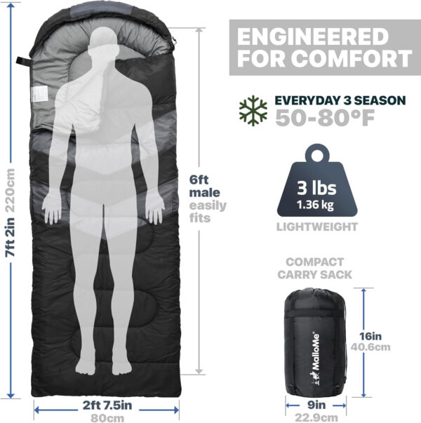 MalloMe Sleeping Bags for Adults Cold Weather & Warm - Backpacking Camping Sleeping Bag for Kids 10-12, Girls, Boys - Lightweight Compact Camping Essentials Gear Accessories Hiking Sleep Must Haves